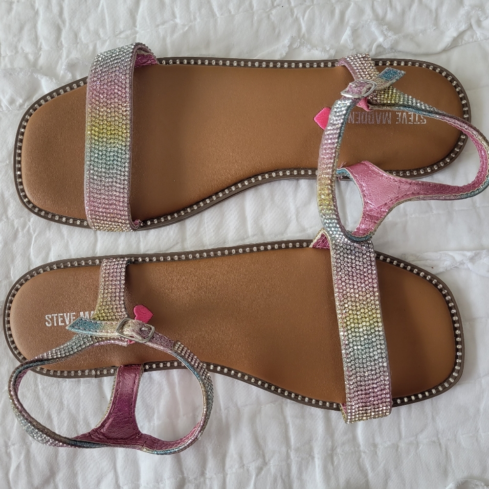 Steve Madden Rainbow Rhinestone Sandals 5 EUC Gorgeous